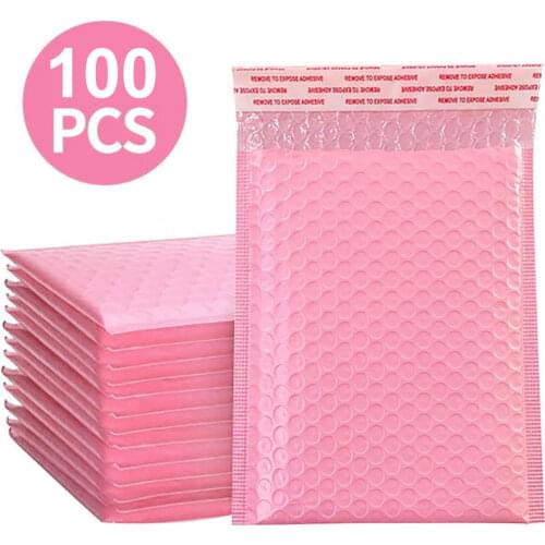 100pcs Bubble Mailers Padded Envelopes Pearl film Gift Present Mail Envelope Bag For Book Magazine Lined Mailer Self Seal Pink
