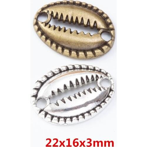 25 pieces of retro metal zinc alloy Shell double hanging connector pendant for DIY handmade jewelry necklace making 7294