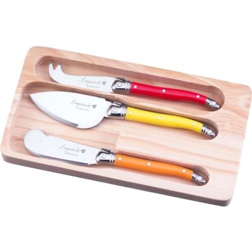 3pcs Laguiole Style Butter Spreaders Cheese Jam Knife Set Black Cheese Knives Scraper Slicer Cutter in Wood Base Restaurant set