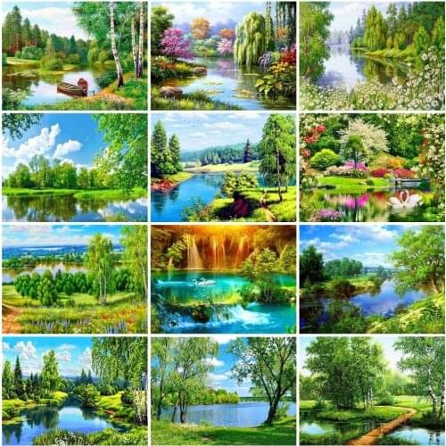 5D Diy Diamond Painting Tree Lake Picture Diamond Embroidery Landscape Cross Stitch Rhinestones Mosaic Home Decor Handmade Gift