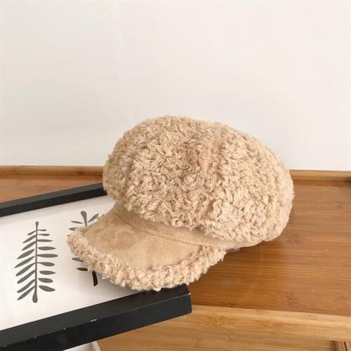 Beret Thick Warm Lamb Wool Hat Autumn Winter Octagonal Newsboy Cap Retro Artist Painter Hat Women Berets Female Beret Hat