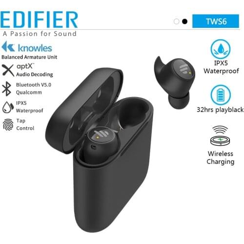 EDIFIER TWS6 Wireless Bluetooth Earbuds V5.0 HIFI Stereo bass Support Aptx Touch control IPX5 Waterproof Wireless Charging