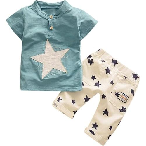 Childrens clothing clothes Boys clothes Baby Boys Kids Short Sleeve Star Cartoon Printed Tracksuit Clothes Set L30813
