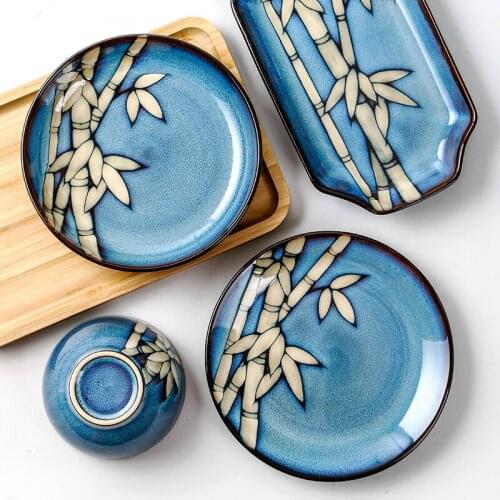 Chinese Ceramic Plate Set Dish Plate Rice Bowl Combination Creative Underglaze Household Fish Plate Personality Tableware