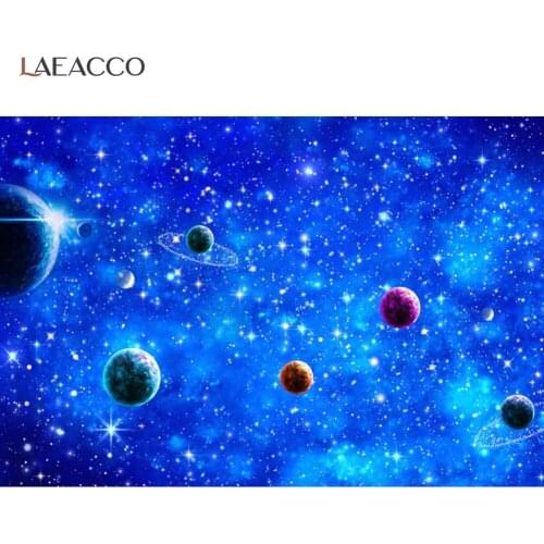 Laeacco Blue Science Fiction Planet Shiny Star Baby Learning Seamless Pattern Photographic Backdrop Photo Background Photostudio