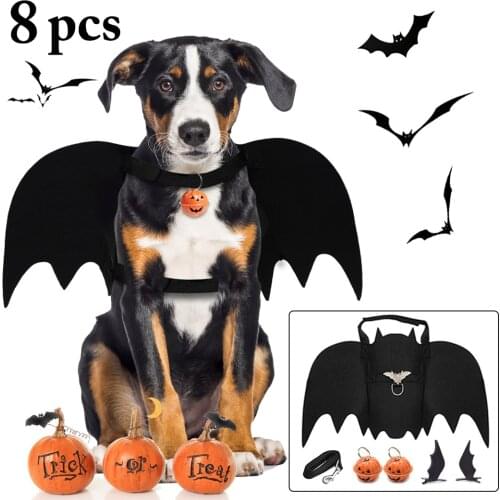 Cute Bat Wings with Leash Pumpkin Bell Hair Clip For Pet Dog Cat Costumes Halloween Cosplay Clothing Funny Dress Pet Accessories