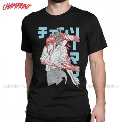 Fashion Chainsaw Man Denji Makima T-Shirt for Men Round Neck Cotton T Shirt Anime Short Sleeve Tee Shirt Printed Clothing