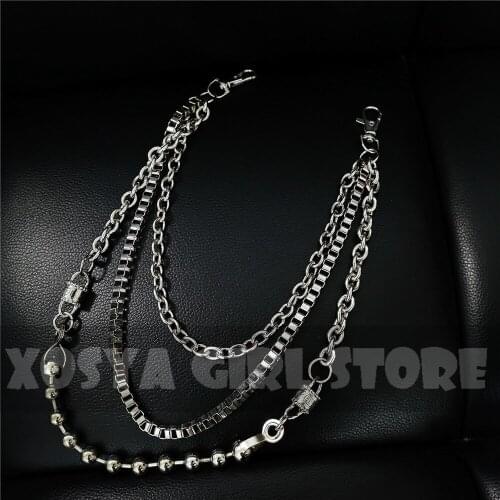 Men Thick Iron Metal Silver Color Bicycle Skull Trousers Chain Multilayer Male Pants Chain Punk Rock Jeans Chain Handmade BL14