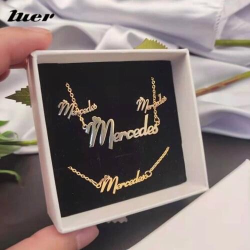 LUER Custom Name Jewelry Set/Personality Stainless Steel Name Letter Necklace/Earrings/Bracelet Nameplate Gift Dropshipping