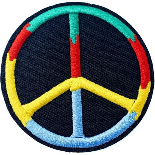 World Peace (Size:7.5x7.5cm) Iron On Embroidered Patch For Cloth Cartoon Badge Patches Garment Appliques DIY Accessory Hippie