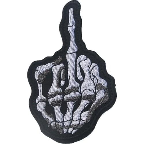 Finger Skulls Skeleton Iron On Embroidered Patches Punk Rock Applique Label Biker Patches