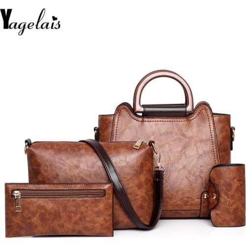 2019 New handbag Retro luxury solid color female vintage designer handbags card four-piece shoulder bag Messenger bag wallet