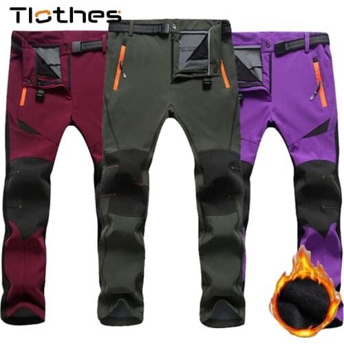 Autumn Winter Waterproof Windproof Tactical Pants Men Women Outdoors Stretch Softshell Fleece Pants Mens Sports Plus Size M-4XL