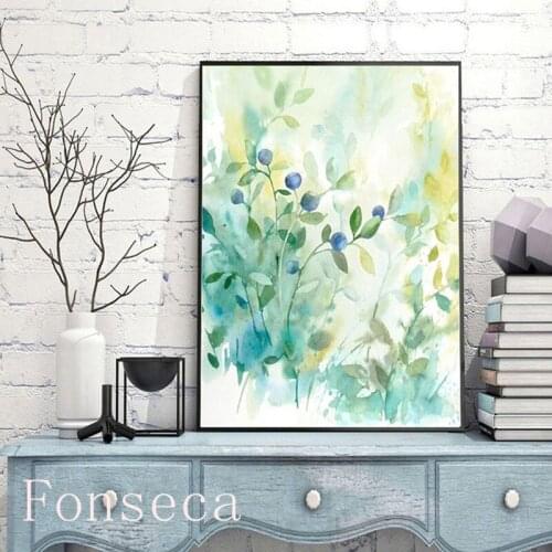 Watercolour Plant Poster Print Green Leaf Wall Art Canvas Painting Elegant Modern Wall Picture for Kids Room Home Decor