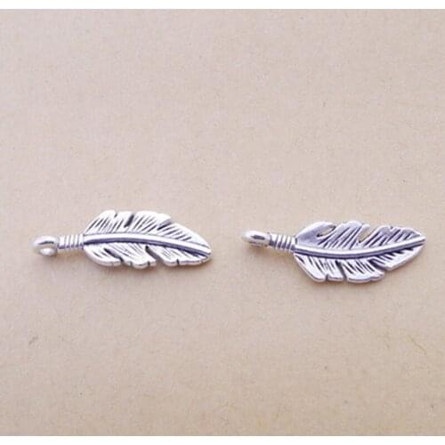 BULK 30 Antique Silver Plated Leaf Feather Charms Zinc Alloy Pendant for DIY Jewelry Making 23*7mm 0.7g