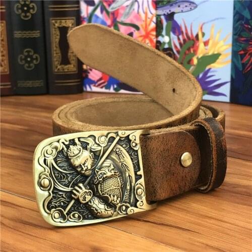 Solid Brass Monkey Belt Buckle Yellow Belt Leather Ceinture Mens Belt Cowboy Jeans Belt Male Strap Wide Belts For Men MBT0594