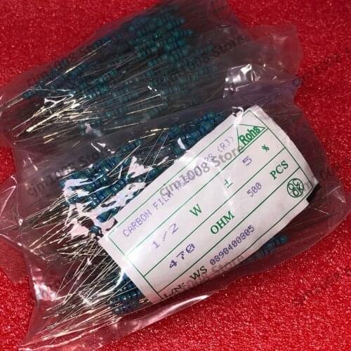 500PCS 1/2W Carbon Film Resistor 5% 3.3K 3.6K 3.9K 4.3K 4.7K 5.1K 5.6K 6.2K 6.8K 7.5K 8.2K 9.1K 10K 12K 15K ohm