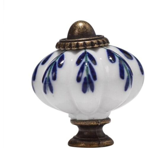 34mm Ceramic Pumpkin Drawer Knob Handle Single Hole Blue Leaf Hand Painted Cupboard Cabinet Dresser Pull Home Furniture Hardware