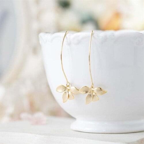 #SC94X-V04R Gold Wild Orchid Flower Earrings Metal Wedding Jewelry Bridesmaid Gift for Mom Friend Wife Matte Long Earring Orchid