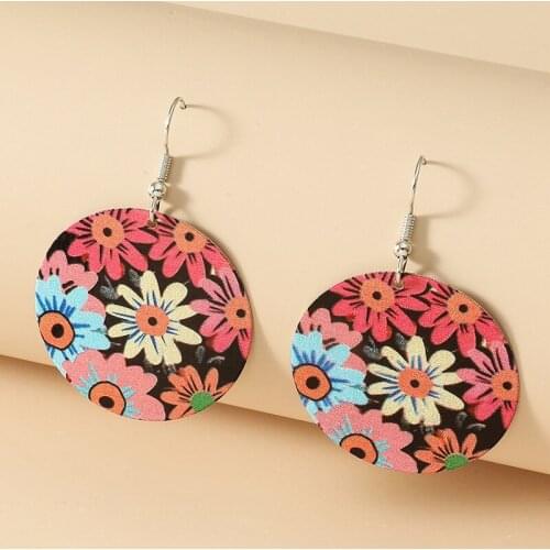 New Fashion Long Daisy Flower Painting Retro Drop Earrings for Women Bijoux Hollow Circle Round Dangle Earrings Jewelry Gifts