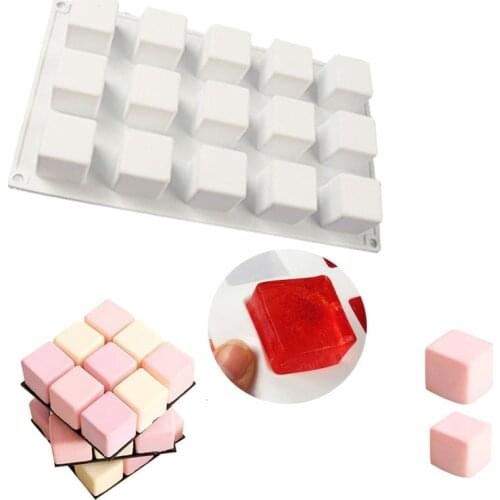 15 Cavity Silicone Mould 3D Cube Square Bubble DIY Non-stick Kitchen Dessert Cake Tray Oven Safe Cake Molds baking accessories