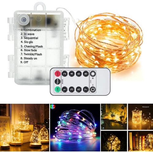 8 Modes 100 50LED Fairy Lights Battery Operated USB with 13 Key Remote 10m 5m Waterproof Copper Wire Lights Festival Party