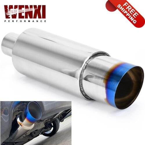Universal Muffler Exhaust Polished Stainless Steel W/Burnt Tip Silencer 2.0" Inlet To 3.5" Outlet Exhaust Tip Muffler
