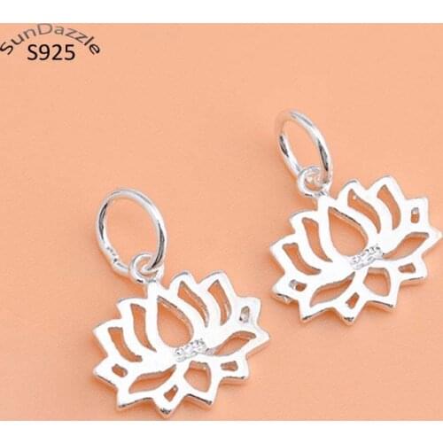 Real Pure Solid 925 Sterling Silver Pendant Lotus Flower Suspension Necklace Bracelet Jewelry Making Findings Charms