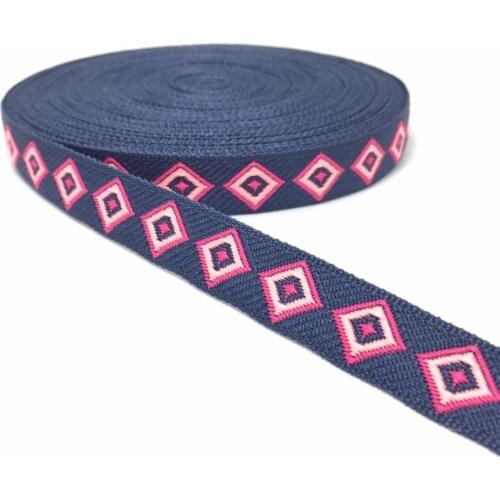 ZERZEEMOOY 1/2" 13MM 10YARD/ROLLS NEW NAVY BLUE BOTTOM PINK BLOCK SINGLE FACE GEOMETRIC WOVEN JACQUARD RIBBON QDZD2017042706