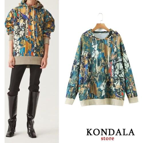 KONDALA Za Hoodies Women 2021 Fashion Streetwear Camouflage Print Hooded Sweatshirts Female Oversized Pockets Cool Pullovers Top