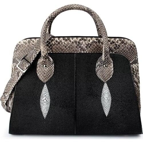 Thailand Genuine Stingray Leather Womens Shell Purse Exotic Python Skin Female Single Cross Shoulder Bag OL Lady Large Handbag