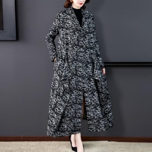 2021 Autumn Vintage Cotton Floral Jacquard 5XL Trench Winter Classic Casual Maxi Warm Coat Elegant Bodycon Women Long Windbreake