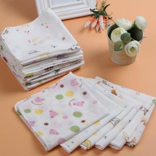 10PCS Baby Feeding Towel Teddy Bear Bunny Dot Chart Printed Children Small Handkerchief Gauze Nursing Bath Shower Products
