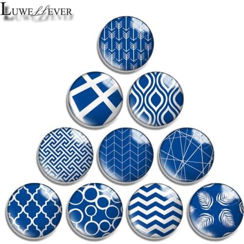 12mm 14mm 16mm 20mm 25mm 30mm 689 Navy Geometry Mix Round Glass Cabochon Jewelry Finding 18mm Snap Button Charm Bracelet