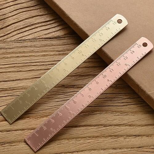 15Cm Brass Straight Ruler for School Office Stationery Metal Painting Drawing Tools Chancery Rose Gold Measuring Ruler Bookmark