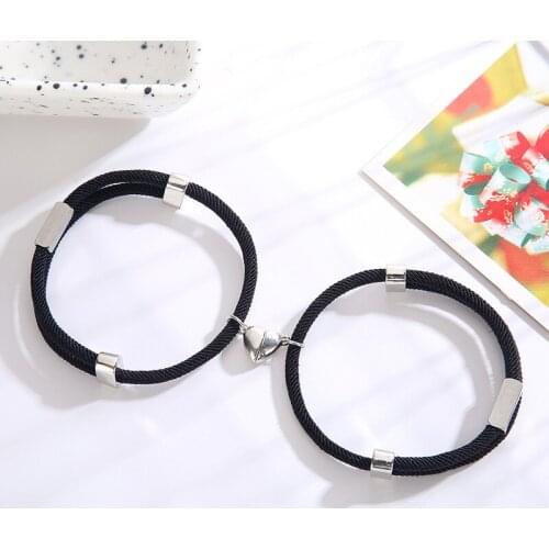 2Pcs paired Bracelet Couple Lovers Adjustable Rope Heart Magnet Attract Each Other Stainless Steel Charm Accessories One Pair