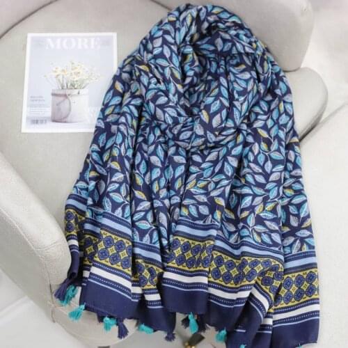 2021 Fashion Leaf Pattern Printed Cotton Tassel Viscose Scarf Shawls Wraps 5Colors 10pcs/lot