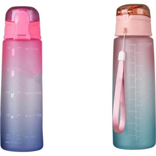 2X 32Oz Fitness Water Bottle With Time Marker Water Jug For Gym Outdoor Office Work Gradient-Pink & Gradient-Orange