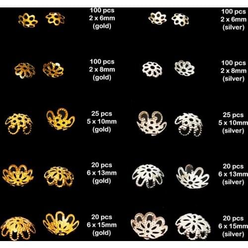 Free Shipping Approx:530pcs/lot(6~16mm) Mixed Alloy Flower Beads Caps End Caps Fitting Chain&Tassel jewelry findings DIY