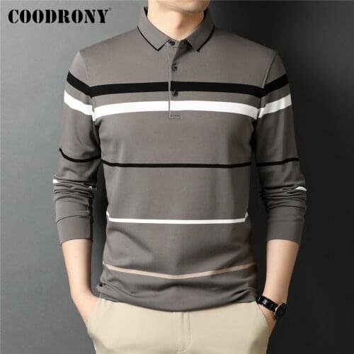 COODRONY Brand Spring Autumn New Arrival Business Casual Fashion Striped Long Sleeve Soft Cotton Polo-Shirt Men Clothing C5076