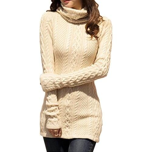 Long Sweater Dress Women Turtleneck Autumn Thick Pullover knitted Winter Slim Vintage Warm Jumper Cashmere Sweater Merino Wool
