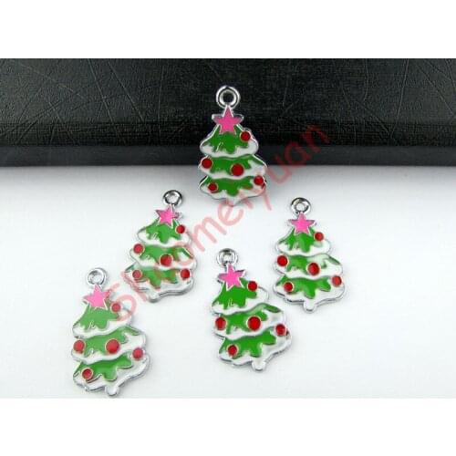 ECM30 Mix Color 20Pcs Alloy Metal Enamel Christmas Tree Charms Pendants 31x18.5mm