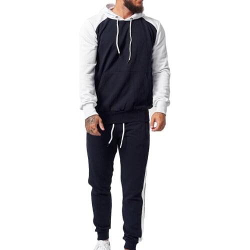 Pants Suit Contrast Color Hooded Loose Drawstring Men Sports Suit for Work