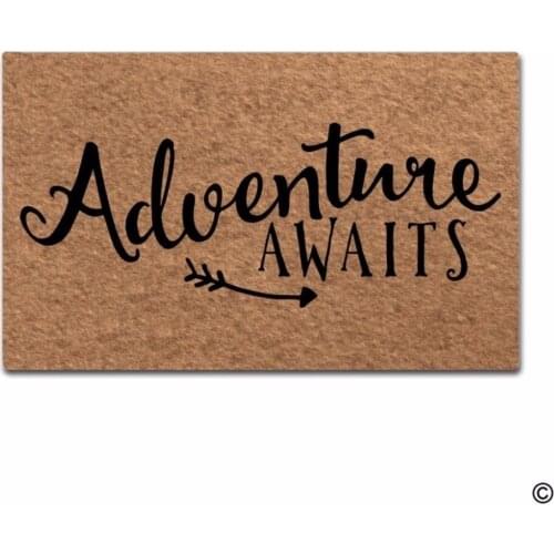 Door Mat Entrance Floor Mat Adventure Awaits Designed Funny Non-woven Indoor Outdoor Doormat Fabric Top 23.6"X15.7"