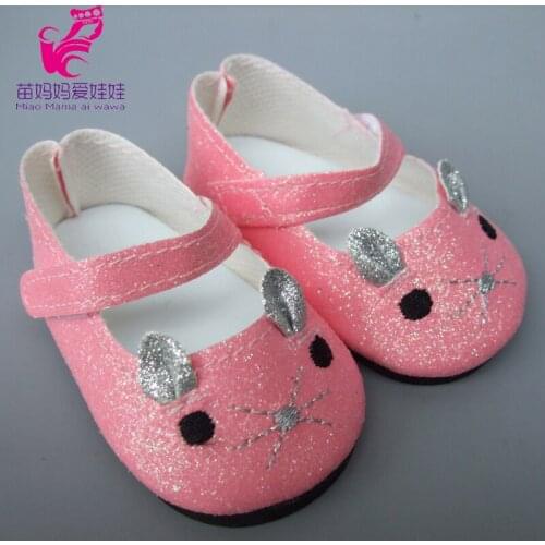 Fit for 18" Girl Shiny color 7.5cm Cute Animal mouse Doll Shoes for 43CM Reborn Baby Doll leather Shoes