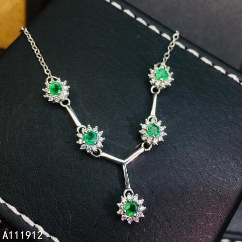 KJJEAXCMY Fine Jewelry Natural Emerald 925 Sterling Silver New Women Pendant Necklace Chain Support Test Luxury Hot Selling