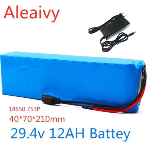 24V Battery 7S3P 29.4V 12Ah Li-ion Battery Pack with 20A Balanced BMS for Electric Bicycle Scooter Power Wheelchair + 2A Charger