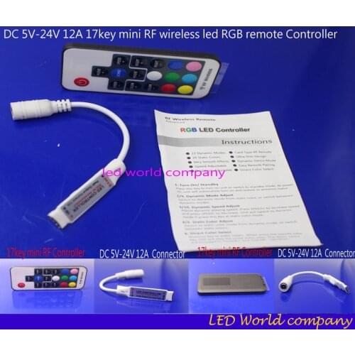 17key mini RF wireless led RGB remote Controller ,DC 5V-24V 12A with 4pin female DC for RGB LED Strip Lights