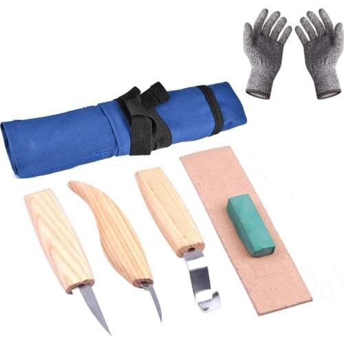 6-In-1 Wood Carving Tools Set Carving Hook Knife Whittling Knife Chip Carving Knife Carving Knife Sharpener Cut-Resistant Gloves