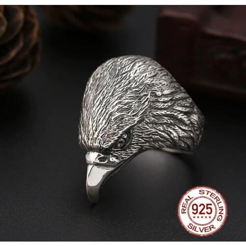 Real 100% 925 Sterling Silver Ornament Ring for Men Thai Silver Cool Punk Eagle Index Finger Ring Big Rings Jewelry Gifts